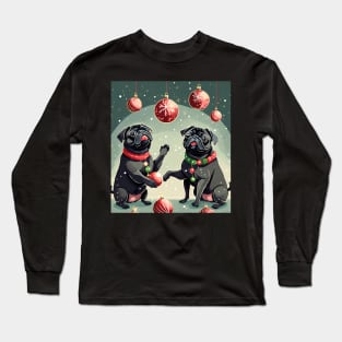 Black Christmas Pugs Long Sleeve T-Shirt